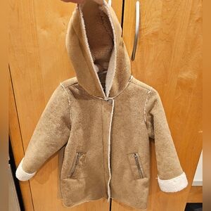 Zara Jacket Zara Girls Tan Faux Suede Cream Sherpa-Lined Jacket Girl's Size 4
